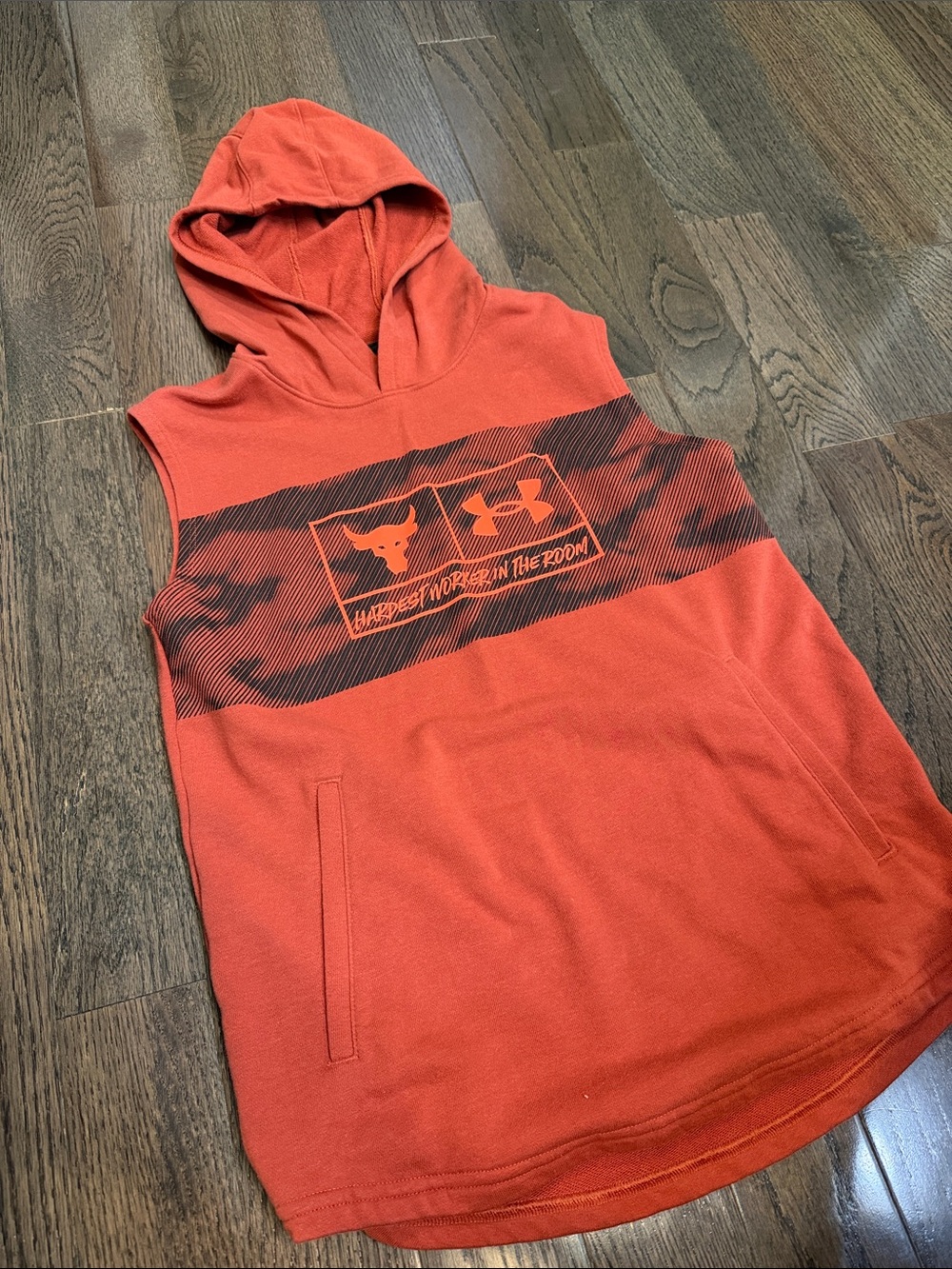Under Armour Kids Amber Orange Sleeveless Hoodie with Black Graphic